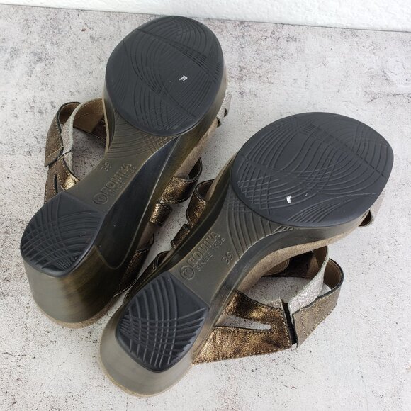 Romika Metallic Leather Wedge Sandals Slides Comfort Shoes size 39 US 8.5 - Picture 9 of 14